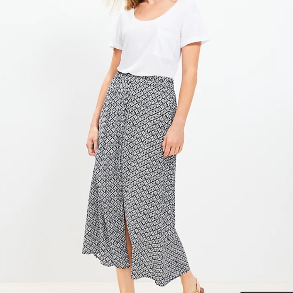 Loft Petite Stamp Button Midi Skirt